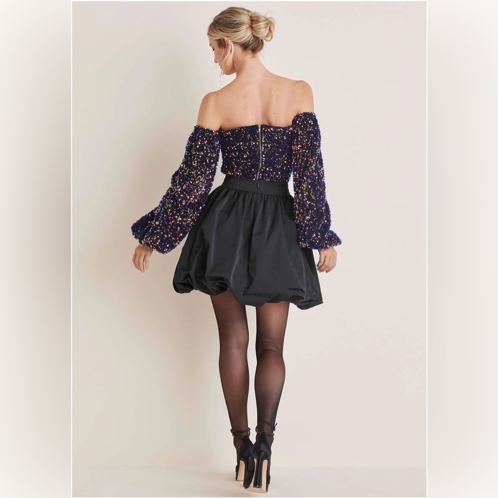Black Pleated Taffeta Mini Bubble Skirt size 6 NWOT - Picture 14 of 14